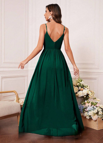 Темно-зеленое вечернее платье SHEIN однотонное