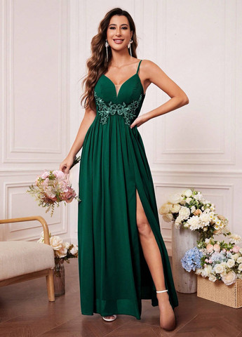 Темно-зеленое вечернее платье SHEIN однотонное