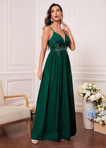 Темно-зеленое вечернее платье SHEIN однотонное