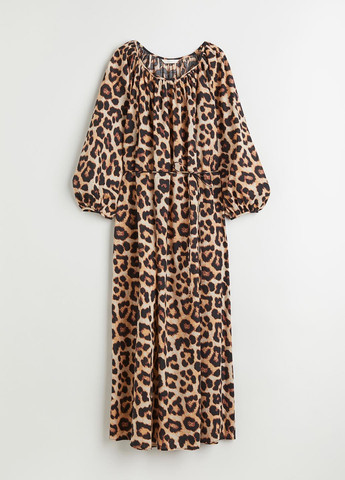 Бежевое кэжуал платье оверсайз H&M леопардовый