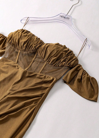 Бронзова вечірня сукня годе SHEIN однотонна