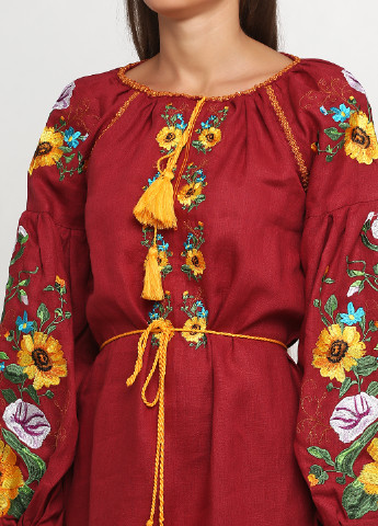 Вышиванка Lugin цветочная бордовая кэжуал лен