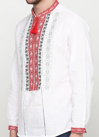 Вышиванка ЕтноМодерн с длинным рукавом орнамент белая кэжуал лен