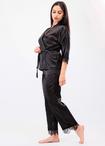 Черный демисезонный комплект (блуза, брюки) Ghazel
