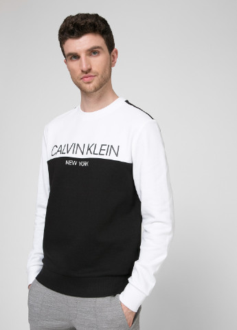 Свитшот Calvin Klein - Прямой крой логотип черно-белый кэжуал трикотаж - (183869934)