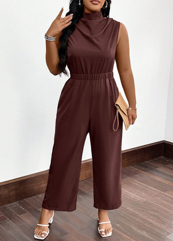 Комбінезон SHEIN комбінезон-брюки однотонний темно-коричневий кежуал поліестер
