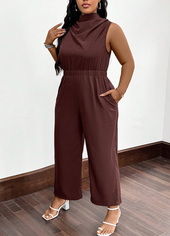 Комбінезон SHEIN комбінезон-брюки однотонний темно-коричневий кежуал поліестер