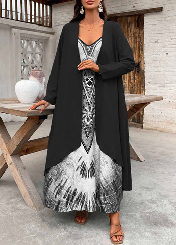 Черный летний комплект (платье, накидка) SHEIN