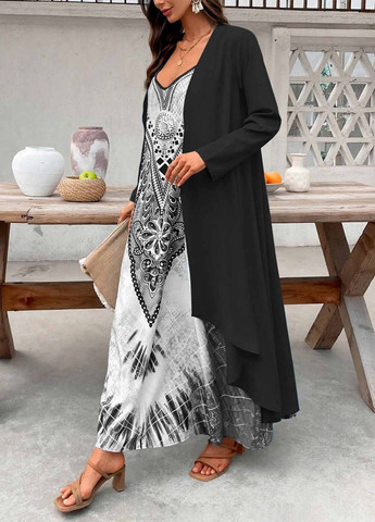 Черный летний комплект (платье, накидка) SHEIN