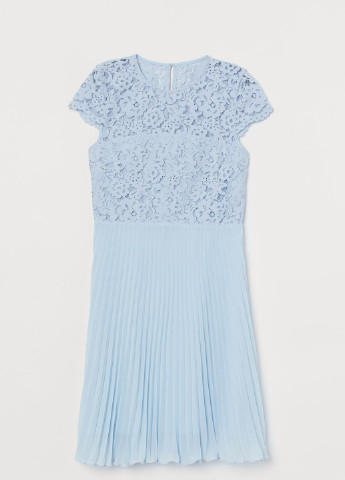 Голубое кэжуал платье кружевное H&M однотонное
