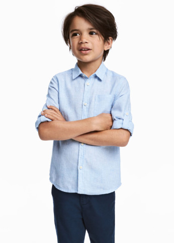 Голубой классическая рубашка однотонная H&M с коротким рукавом