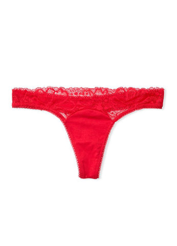 Трусики Victoria's Secret стрінги однотонні червоні повсякденні мереживо, бавовна
