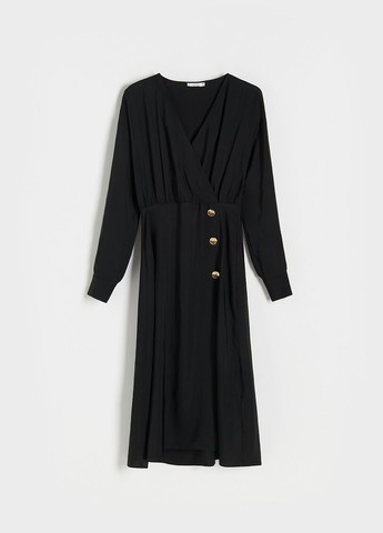 Черное кэжуал платье на запах Reserved однотонное
