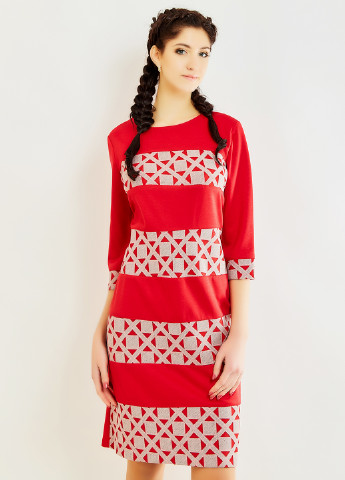 Красное коктейльное платье Alvina с геометрическим узором
