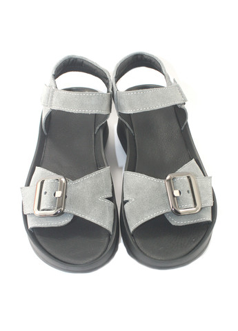 Серые босоножки Mila на липучке с пряжкой