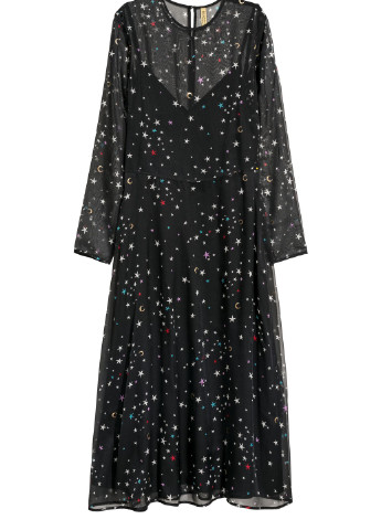 Чорна кежуал шифонова сукня з малюнком H&M зірки