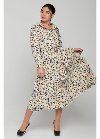 Бежевое кэжуал платье -beg рубашка Alpama с цветочным принтом