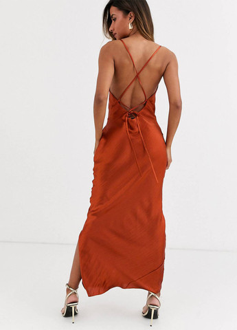 Бронзовое кэжуал платье платье-комбинация, с открытой спиной Asos однотонное