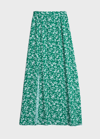 Спідниця жіноча трапеція міді з розрізом KASTA design а-силует квіткова зелена кежуал віскоза