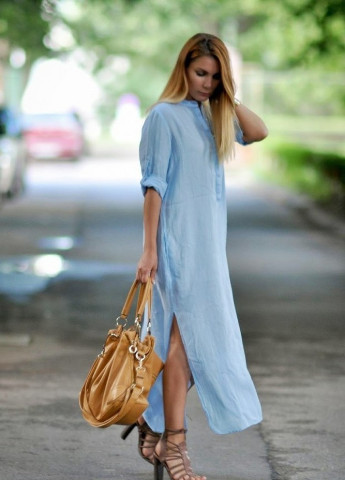 Голубое вечернее платье рубашка FashionYouWant однотонное
