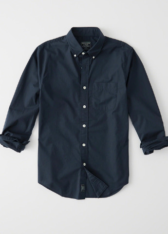 Темно-синяя кэжуал рубашка однотонная Abercrombie & Fitch с длинным рукавом