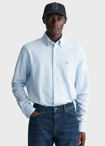 Голубой классическая, кэжуал рубашка однотонная Gant