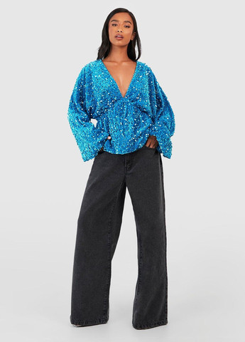 Голубая блуза с баской Boohoo