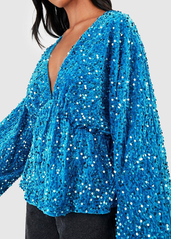 Голубая блуза с баской Boohoo