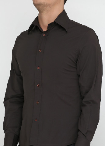 Шоколадная кэжуал рубашка однотонная H&M с длинным рукавом