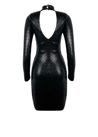 Черное вечернее мини платье в пайетки с длинными рукавами с открытой спиной, футляр Rinascimento однотонное
