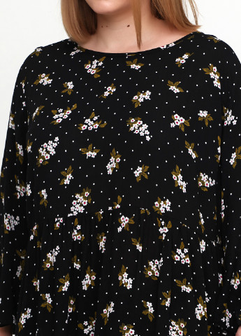 Черное кэжуал платье баллон C&A с цветочным принтом