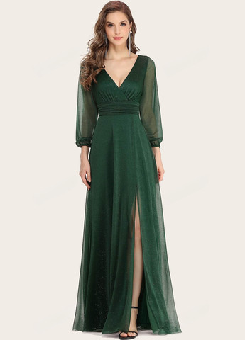 Темно-зелена святковий, вечірня сукня кльош SHEIN однотонна