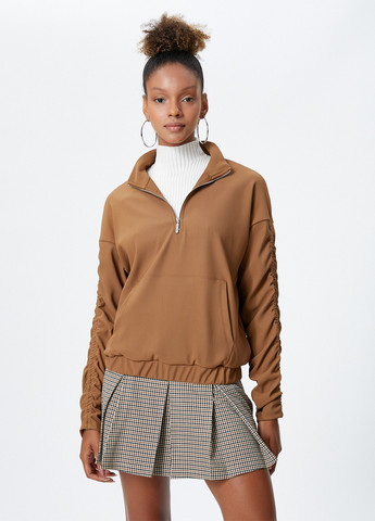 Коричневый худи KOTON однотонный без декора (263947629)