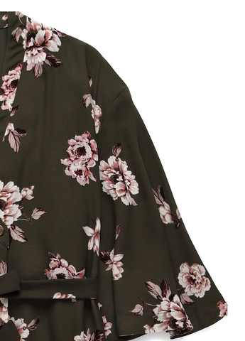 Оливковое кэжуал платье на запах MINT&BERRY с цветочным принтом