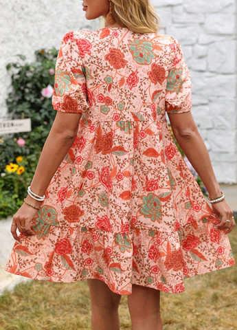 Помаранчево-червона кежуал сукня а-силует, в стилі армпір SHEIN з квітковим принтом