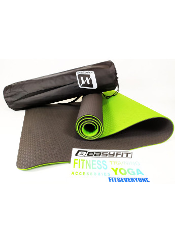 Коврик для йоги TPE+TC ECO-Friendly 6 мм черный с зеленым (мат-каремат спортивный, йогамат для фитнеса, пилатеса) EasyFit (237596312)