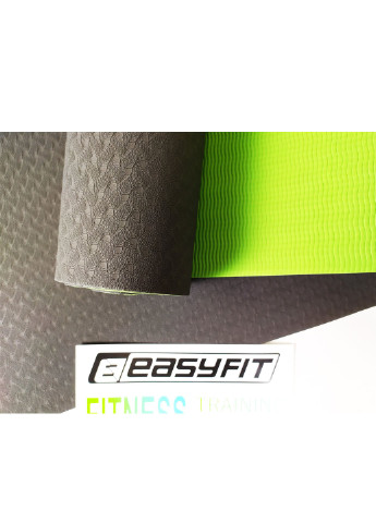 Коврик для йоги TPE+TC ECO-Friendly 6 мм черный с зеленым (мат-каремат спортивный, йогамат для фитнеса, пилатеса) EasyFit (237596312)