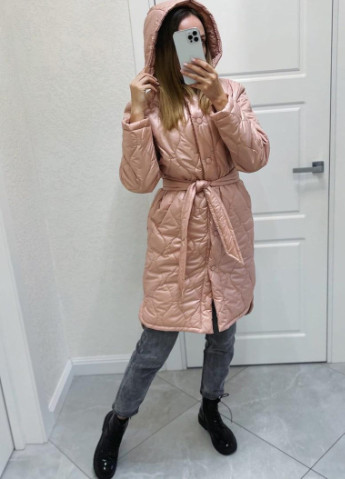 Темно-рожеве Жіноче стьобане пальто колір пудра р.50/52 379290 New Trend