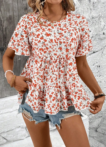 Біла блуза з баскою SHEIN