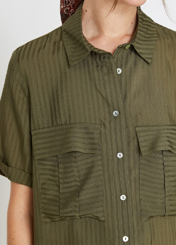 Оливковковая (хаки) кэжуал рубашка в полоску KOTON