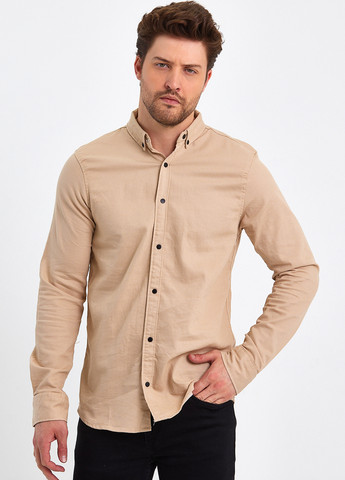Песочная кэжуал рубашка однотонная Trend Collection