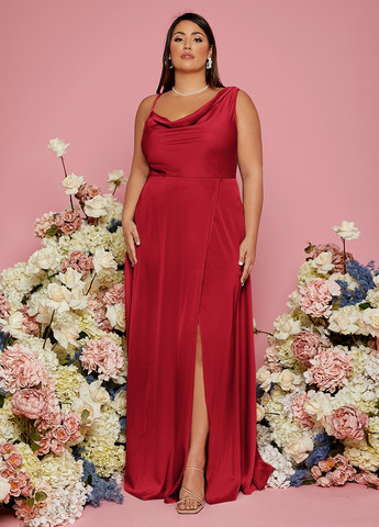 Бордова вечірня сукня а-силует, на одне плече SHEIN однотонна