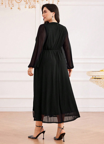 Чорна вечірня сукня кльош SHEIN однотонна