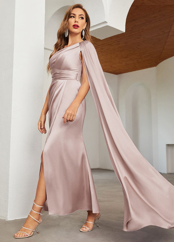 Пудрова вечірня, святковий сукня на одне плече, на запах, сукня-кейп SHEIN однотонна