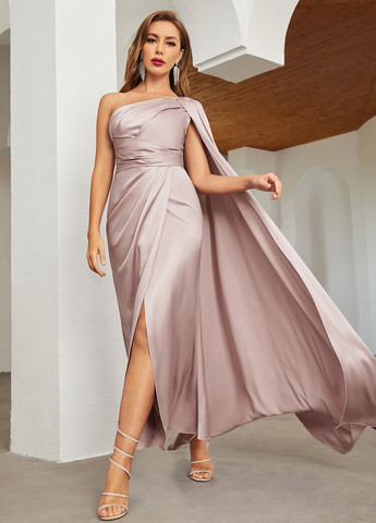 Пудрова вечірня, святковий сукня на одне плече, на запах, сукня-кейп SHEIN однотонна