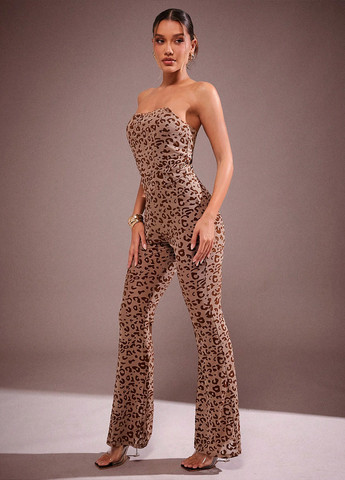 Комбинезон SHEIN комбинезон-брюки леопардовый коричневый праздничный, вечерний, кэжуал полиэстер, трикотаж