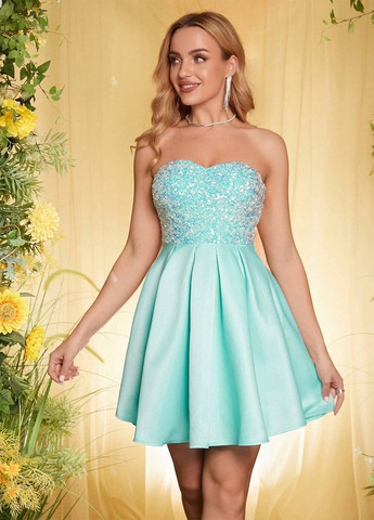 М'ятна святковий, коктейльна сукня з спідницею-сонце, з відкритою спиною SHEIN однотонна