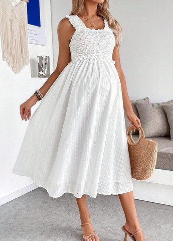 Белое праздничный, кэжуал платье для беременных клеш, с открытыми плечами, с открытой спиной SHEIN однотонное