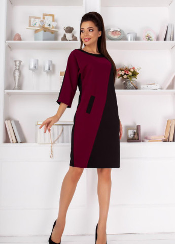 Темно-бордова женское двухцветное свободное платье цвета чернй/марсала р.44/46 376301 New Trend