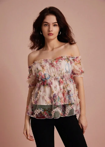 Комбінована блуза з баскою SHEIN